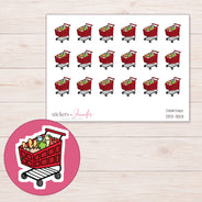 Shopping Cart Planner Stickers | DDZ-3513 — 4 × 3 inch sheet and enlarged sticker detail