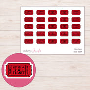 Cinema Ticket Planner Stickers | DDZ-3519 — 4 × 3 inch sheet and enlarged sticker detail