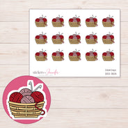 Red Yarn Basket Planner Stickers | DDZ-3531 — 4 × 3 inch sheet and enlarged sticker detail