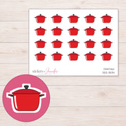 Red Slow Cooker Planner Stickers | DDZ-3534 — 4 × 3 inch sheet and enlarged sticker detail