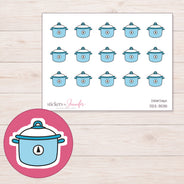 Blue Slow Cooker Planner Stickers | DDZ-3535 — 4 × 3 inch sheet and enlarged sticker detail