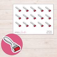 Red Derma Roller Planner Stickers | DDZ-3540 — 4 × 3 inch sheet and enlarged sticker detail