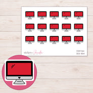 Red Desktop Computer Planner Stickers | DDZ-3541 — 4 × 3 inch sheet and enlarged sticker detail