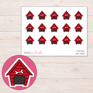 Red Dog House Planner Stickers | DDZ-3548 — 4 × 3 inch sheet and enlarged sticker detail