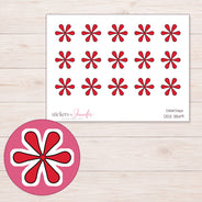 Red Doodle Asterisk Planner Stickers | DDZ-3549 — 4 × 3 inch sheet and enlarged sticker detail