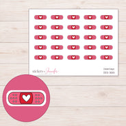 Red Heart Bandage Planner Stickers | DDZ-3551 — 4 × 3 inch sheet and enlarged sticker detail