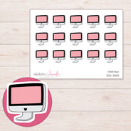 Pink Doodle Desktop Computer Planner Stickers | DDZ-3553 — 4 × 3 inch sheet and enlarged sticker detail