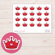 Red Heart Crown Planner Stickers | DDZ-3554 — 4 × 3 inch sheet and enlarged sticker detail
