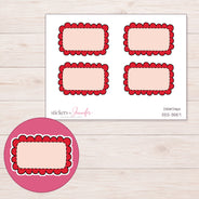 Red Doodle Scallop Half Box Planner Stickers | DDZ-3557 — 4 × 3 inch sheet and enlarged sticker detail