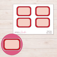 Red Doodle Stitched Half Box Planner Stickers | DDZ-3566 — 4 × 3 inch sheet and enlarged sticker detail