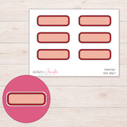 Red Stitched Quarter Box Label Planner Stickers | DDZ-3567 — 4 × 3 inch sheet and enlarged sticker detail