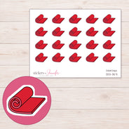 Red Yoga Mat Planner Stickers | DDZ-3571 — 4 × 3 inch sheet and enlarged sticker detail