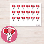 Red and Pink Balloon Bunch Planner Stickers | DDZ-3572 — 4 × 3 inch sheet and enlarged sticker detail
