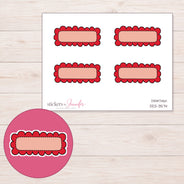 Red Doodle Scallop Quarter Box Planner Stickers | DDZ-3574 — 4 × 3 inch sheet and enlarged sticker detail