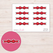 Red Polka Dot Bow Divider Planner Stickers | DDZ-3577 — 4 × 3 inch sheet and enlarged sticker detail