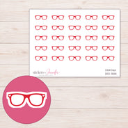 Red Eyeglasses Planner Stickers | DDZ-3581 — 4 × 3 inch sheet and enlarged sticker detail