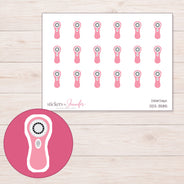 Pink Facial Cleansing Brush Planner Stickers | DDZ-3585 — 4 × 3 inch sheet and enlarged sticker detail