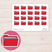 Red File Folder Planner Stickers | DDZ-3588 — 4 × 3 inch sheet and enlarged sticker detail