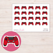 Red Game Controller Planner Stickers | DDZ-3596 — 4 × 3 inch sheet and enlarged sticker detail
