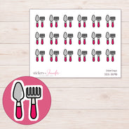 Pink Gardening Tools Planner Stickers | DDZ-3598 — 4 × 3 inch sheet and enlarged sticker detail