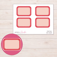 Red Dotted Border Half Box Planner Stickers | DDZ-3608 — 4 × 3 inch sheet and enlarged sticker detail