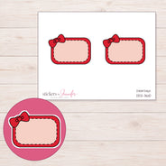 Red Corner Bow Half Box Planner Stickers | DDZ-3610 — 4 × 3 inch sheet and enlarged sticker detail