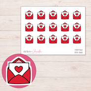 Red Heart Happy Mail Planner Stickers | DDZ-3612 — 4 × 3 inch sheet and enlarged sticker detail