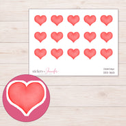Bright Red Watercolor Heart Planner Stickers | DDZ-3613 — 4 × 3 inch sheet and enlarged sticker detail