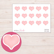 Pastel Pink Watercolor Heart Planner Stickers | DDZ-3614 — 4 × 3 inch sheet and enlarged sticker detail