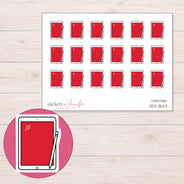 Red Tablet and Stylus Planner Stickers | DDZ-3623 — 4 × 3 inch sheet and enlarged sticker detail