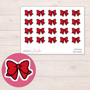 Red Kawaii Bow Planner Stickers | DDZ-3625 — 4 × 3 inch sheet and enlarged sticker detail