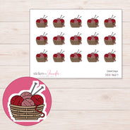 Red Yarn Basket Planner Stickers | DDZ-3627 — 4 × 3 inch sheet and enlarged sticker detail