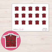 Red Knitting Project Planner Stickers | DDZ-3629 — 4 × 3 inch sheet and enlarged sticker detail