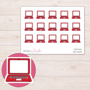Red Doodle Laptop Planner Stickers | DDZ-3633 — 4 × 3 inch sheet and enlarged sticker detail
