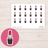 Red Lipstick Planner Stickers | DDZ-3636 — 4 × 3 inch sheet and enlarged sticker detail