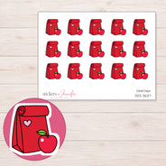 Red Lunch Bag and Apple Planner Stickers | DDZ-3637 — 4 × 3 inch sheet and enlarged sticker detail