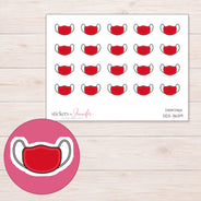 Red Face Mask Planner Stickers | DDZ-3639 — 4 × 3 inch sheet and enlarged sticker detail