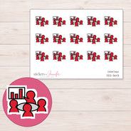 Red Team Meeting Planner Stickers | DDZ-3643 — 4 × 3 inch sheet and enlarged sticker detail