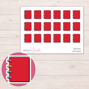 Red Mini Disc Notebook Planner Stickers | DDZ-3645 — 4 × 3 inch sheet and enlarged sticker detail