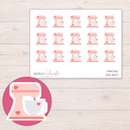 Pastel Pink Stand Mixer Planner Stickers | DDZ-3647 — 4 × 3 inch sheet and enlarged sticker detail