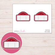 Red Cinema Marquee Label Planner Stickers | DDZ-3650 — 4 × 3 inch sheet and enlarged sticker detail