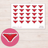 Red Bow Underwear Planner Stickers | DDZ-3658 — 4 × 3 inch sheet and enlarged sticker detail