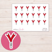 Red Ribbon Paper Clip Planner Stickers | DDZ-3659 — 4 × 3 inch sheet and enlarged sticker detail