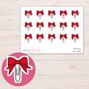 Red Bow Paper Clip Planner Stickers | DDZ-3660 — 4 × 3 inch sheet and enlarged sticker detail
