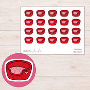 Red Heart Pet Bed Planner Stickers | DDZ-3667 — 4 × 3 inch sheet and enlarged sticker detail