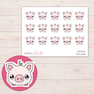 Pink Kawaii Piggy Bank Planner Stickers | DDZ-3669 — 4 × 3 inch sheet and enlarged sticker detail