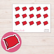 Red Pillow Planner Stickers | DDZ-3670 — 4 × 3 inch sheet and enlarged sticker detail