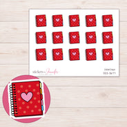 Red Polka Dot Heart Planner Planner Stickers | DDZ-3677 — 4 × 3 inch sheet and enlarged sticker detail