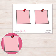 Pink Pushpin Note Planner Stickers | DDZ-3687 — 4 × 3 inch sheet and enlarged sticker detail