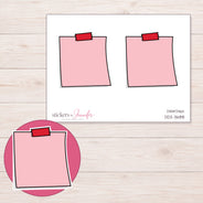 Pink Red-Tape Note Planner Stickers | DDZ-3688 — 4 × 3 inch sheet and enlarged sticker detail